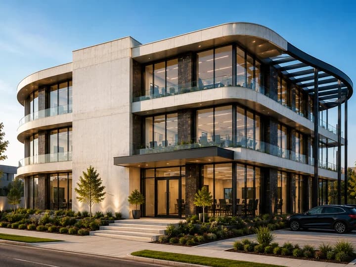 Completed modern commercial building representing delivered engineering work