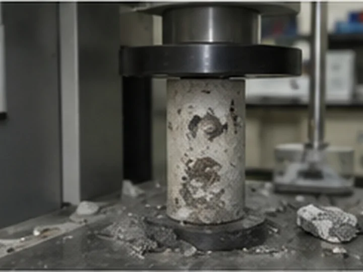 Concrete cylinder compression strength test in a laboratory press