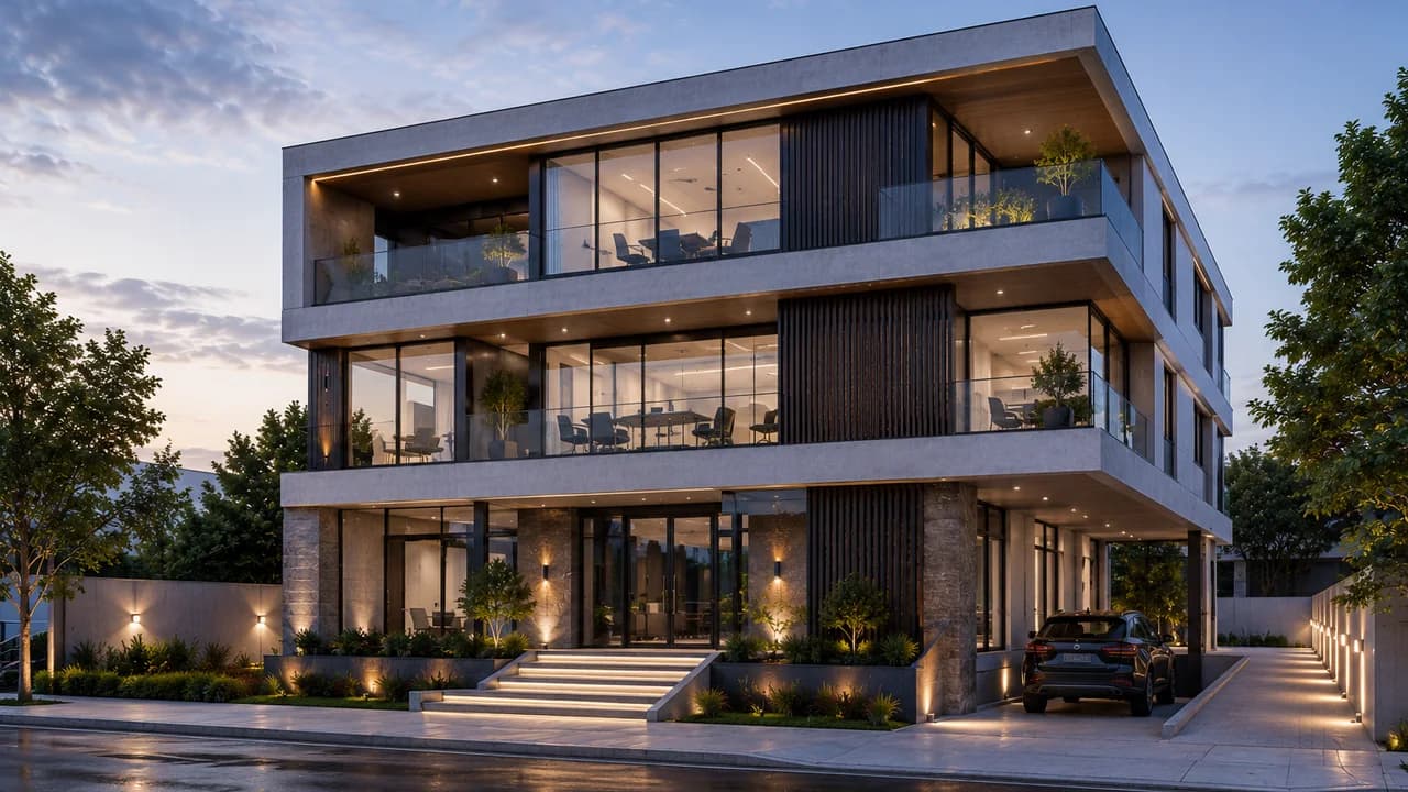Modern apartment building exterior representing private development engineering