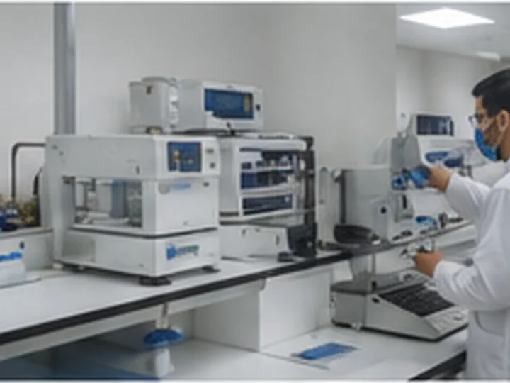 Laboratory technician operating materials testing equipment
