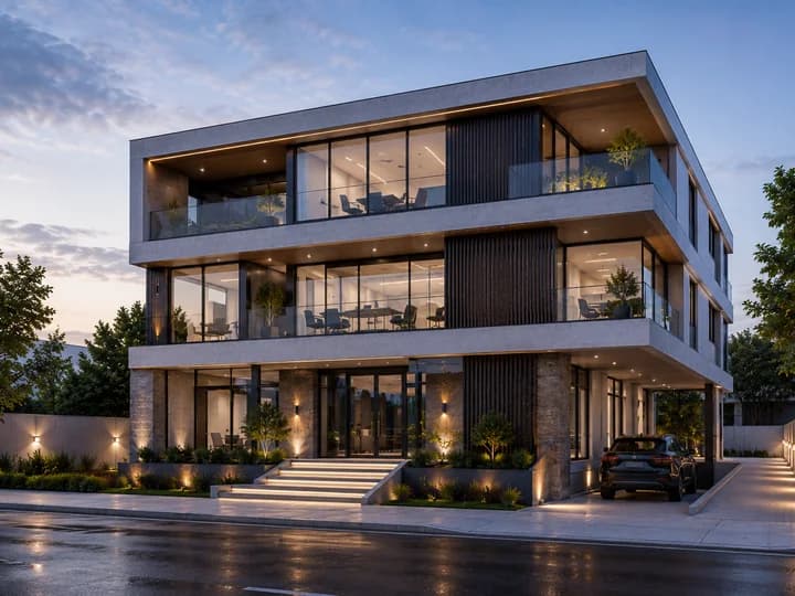 Modern apartment building exterior representing private development engineering